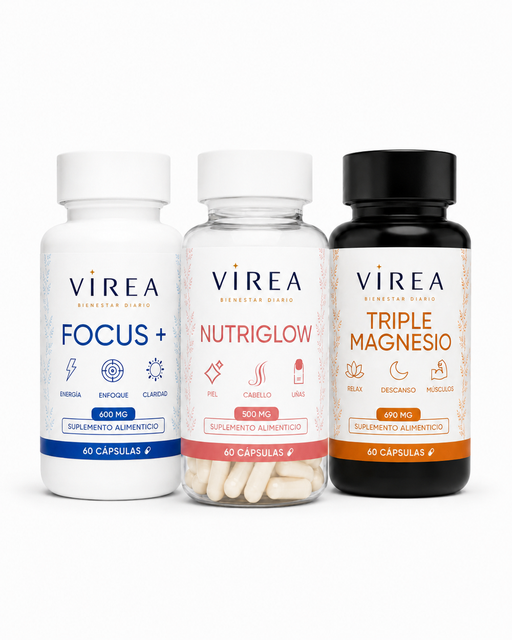 Pack Rutina Diaria VIREA — Focus+, Triple Magnesio y NutriGlow